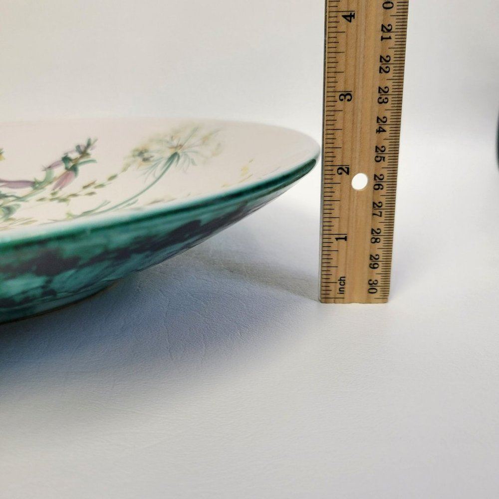 Floral Artisan Pottery Low Bowl, 11.50" Round Wall Floral Decor, Hand Painted Wi - Picture 10 of 10
